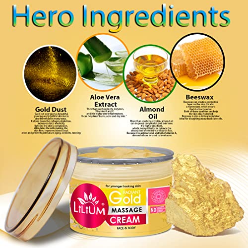 Lilium Radiant Gold Face & Body Massage Cream 250gm, For Younger Looking Skin, Lavish Gold Infusion, Promotes Skin Elasticity, Deep Nourishment, Radiant & Luminous Glow, All Skin Types - Image 3