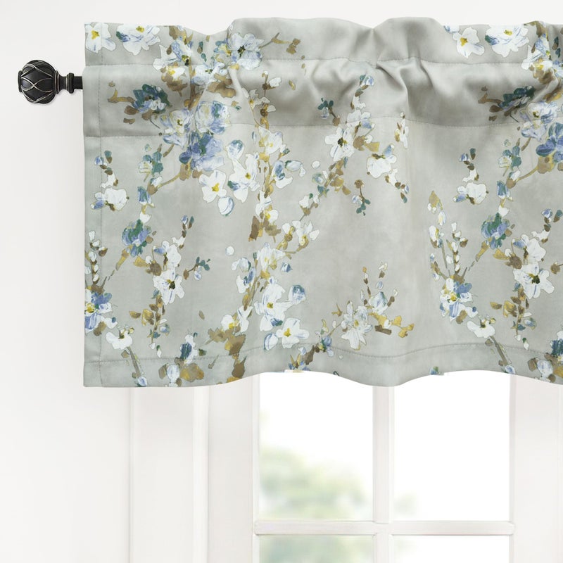 DriftAway Mackenzie Abstract Floral Pattern Window Treatment Valance Rod Pocket 52 Inch by 24 Inch Plus 2 Inch Header Blue Gray