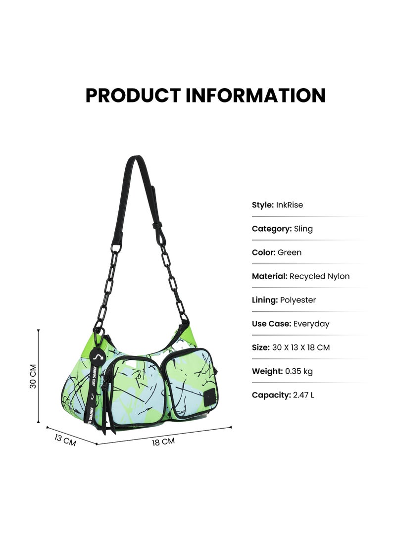 Jumping Cliff Women's Ink Rise Sling Bag - Stylish Recycled Nylon Crossbody Purse with Chain Strap, Lightweight & Water-Resistant, Portable Multi-Pocket Shoulder Bag (30 x 13 x 18 cm, 2.47L)  - Image 4