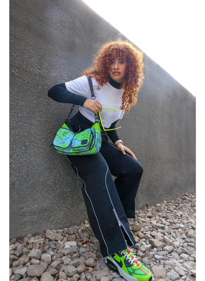 Jumping Cliff Women's Ink Rise Sling Bag - Stylish Recycled Nylon Crossbody Purse with Chain Strap, Lightweight & Water-Resistant, Portable Multi-Pocket Shoulder Bag (30 x 13 x 18 cm, 2.47L)  - Image 3