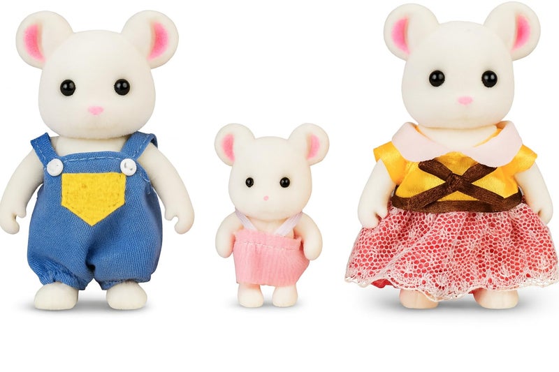 OLEOCA Family White Mouse Figures â€” Set of 3 Collectible Flocked Mini Dolls with Removable Clothes, Miniature Dollhouse Pretend Play Figures for Kids Ages 3+ - Image 1