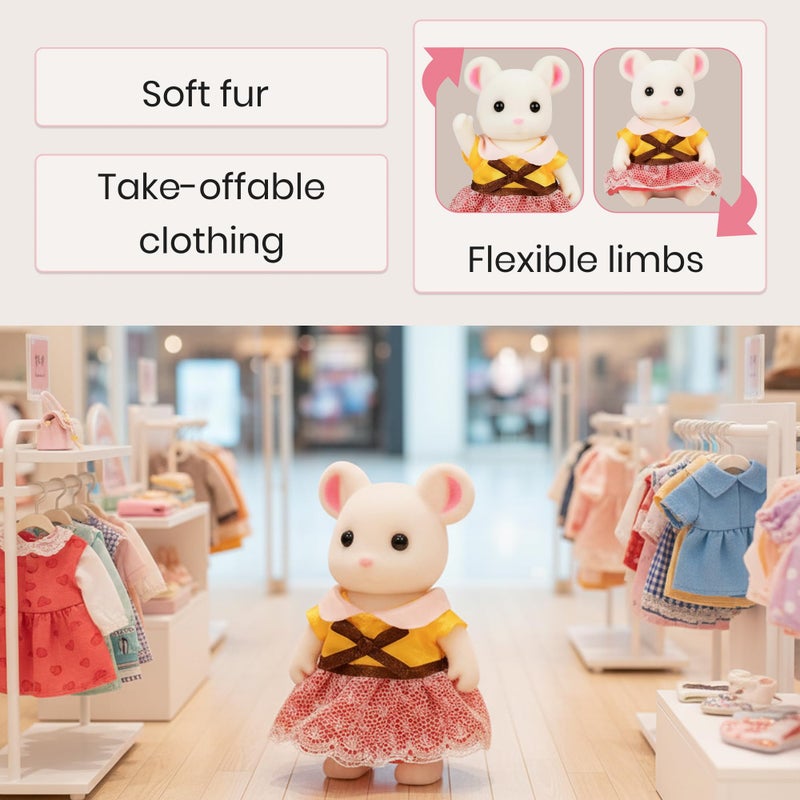 OLEOCA Family White Mouse Figures â€” Set of 3 Collectible Flocked Mini Dolls with Removable Clothes, Miniature Dollhouse Pretend Play Figures for Kids Ages 3+ - Image 5