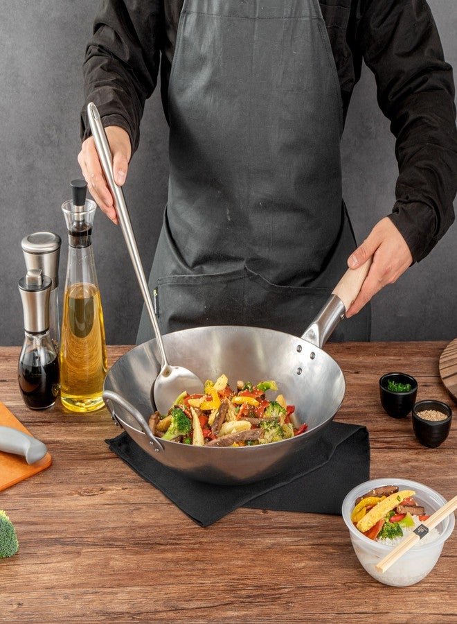 ريستورنت وير ملعقة ووك موتوموري مقاس 17 بوصة، ملعقة تقليب عريضة - فتحة تعليق، مقبض طويل جدًا، ملعقة طهي صينية من الفولاذ المقاوم للصدأ 304، قابلة للغسل في غسالة الأطباق، للتقليب والتحريك والقلي - أدوات المطاعم - Image 5