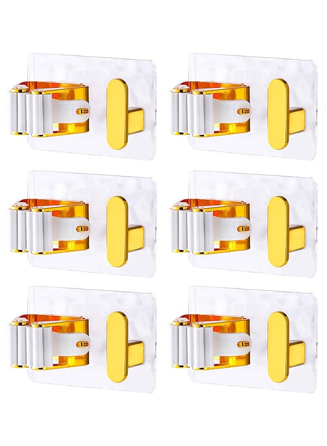 Luxurious Wall-Mounted No-Drill Removable Water Wave Broom Mop Holder Bathroom Organizer, Heavy Duty Adhesive, No Trace - Set of 6, Gold  - Image 1