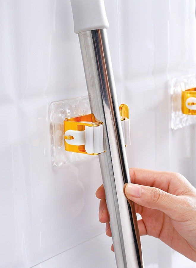 Luxurious Wall-Mounted No-Drill Removable Water Wave Broom Mop Holder Bathroom Organizer, Heavy Duty Adhesive, No Trace - Set of 6, Gold  - Image 2