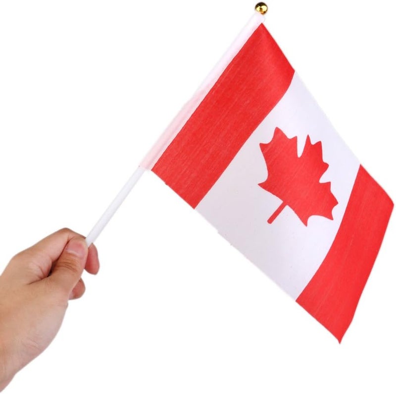 klarako 12pcs/set Canada National Flags on Sticks Double Sided Mini Flag Banner Bulk Outside Decor Festival Accessories Supply - Image 1