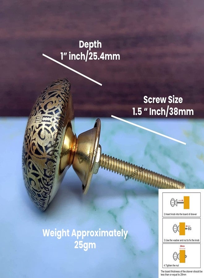 BnoSpace Golden Bronze Mughal Architecture Pattern Brass Door Knobs/Drawer (Set of 4) - Image 4