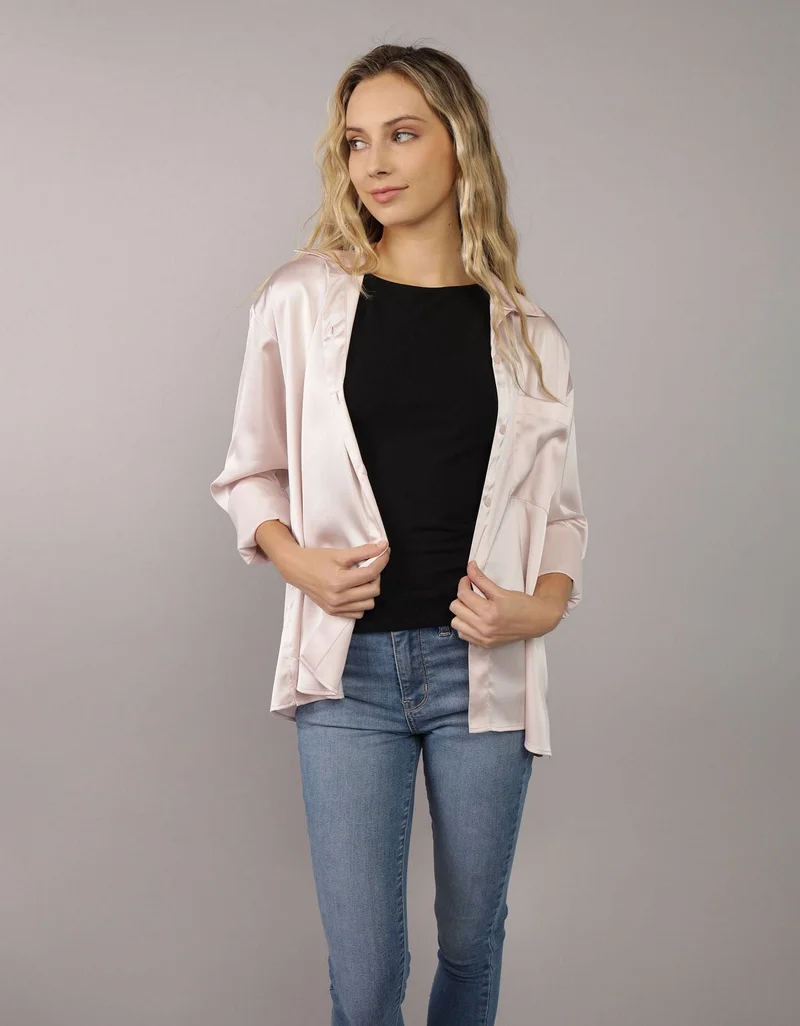 امريكان ايجل قميص ساتان بصف أزرار للإغلاق