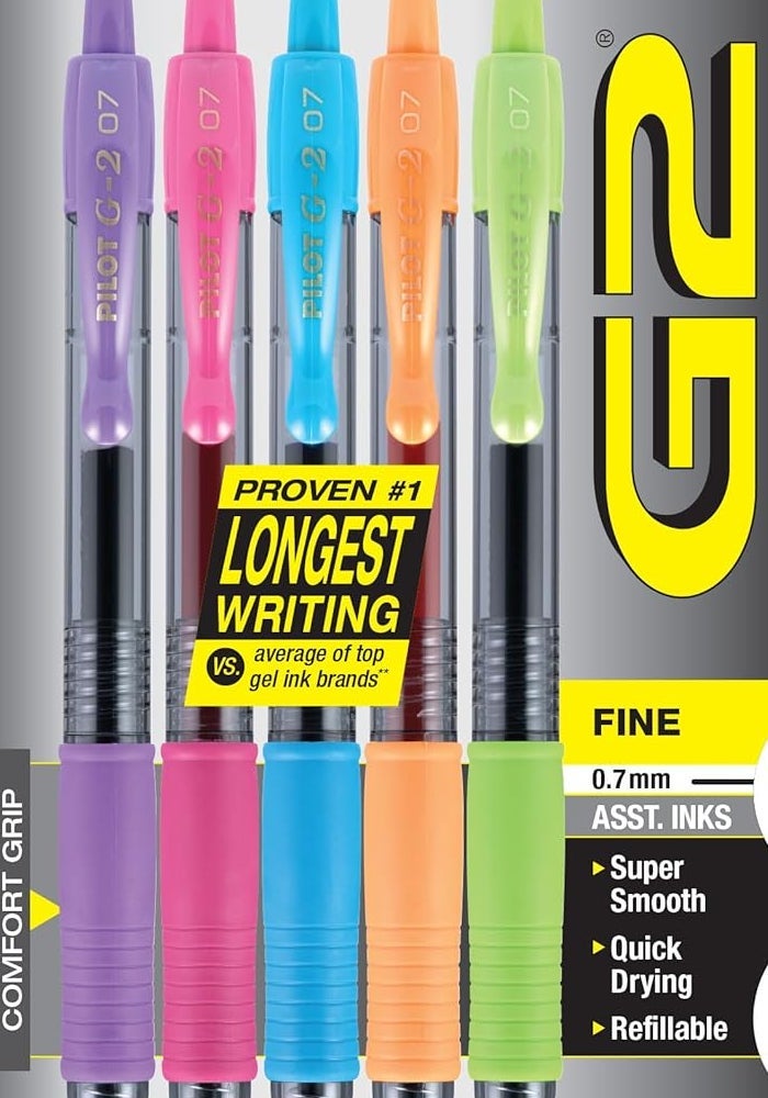 Pilot G2 Premium Refillable Gel Ink Pens, Fine Point, Assorted Colors, 5-Pack - Image 1