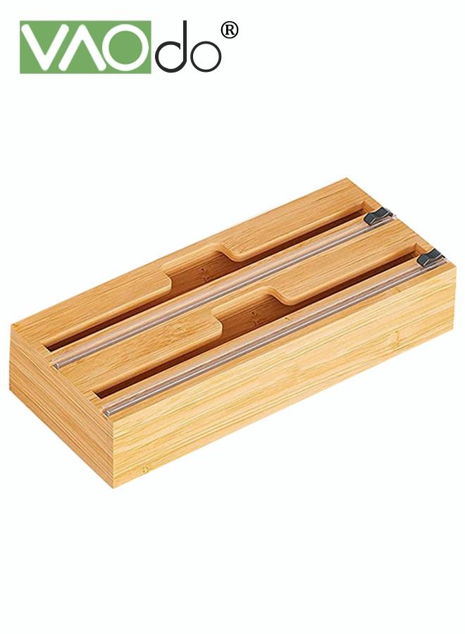 فاو دو 2 في 1 موزع التفاف مع قاطع ، موزع لفاء الغذاء ، حامل منظم لفة الورق الشمع ، متشبث موزع أفلام مع رقائق القاطع ، منظم لفائف رقائق القصدير لفيلم التشبث ، رقائق الألومنيوم ، ورق الشمع أو ورق بارشمنت - Image 1