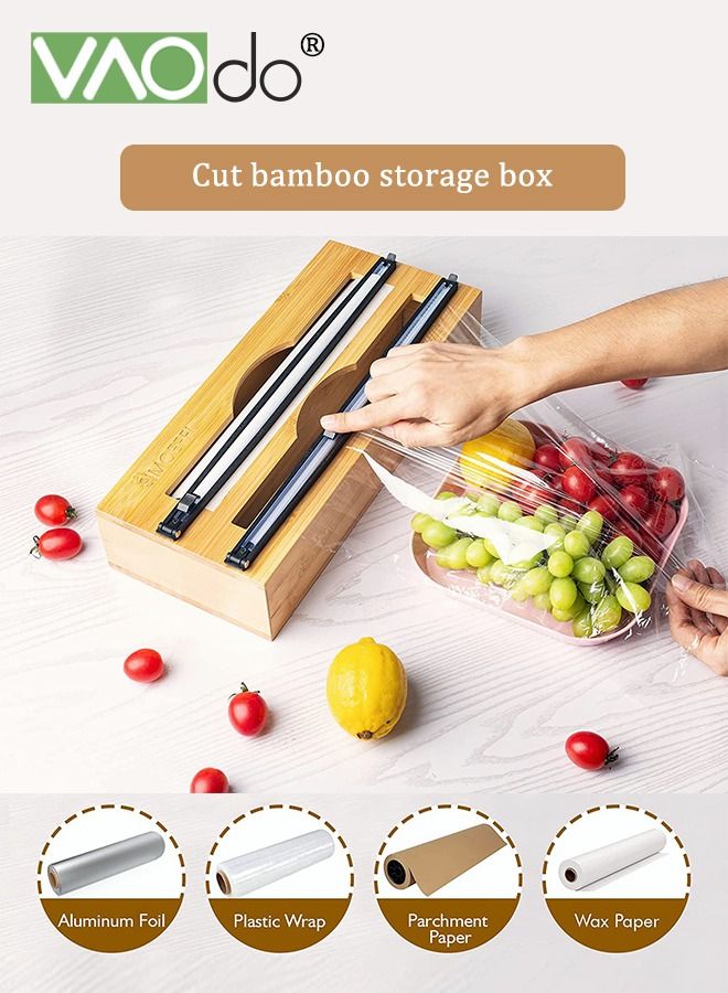 فاو دو 2 في 1 موزع التفاف مع قاطع ، موزع لفاء الغذاء ، حامل منظم لفة الورق الشمع ، متشبث موزع أفلام مع رقائق القاطع ، منظم لفائف رقائق القصدير لفيلم التشبث ، رقائق الألومنيوم ، ورق الشمع أو ورق بارشمنت - Image 3