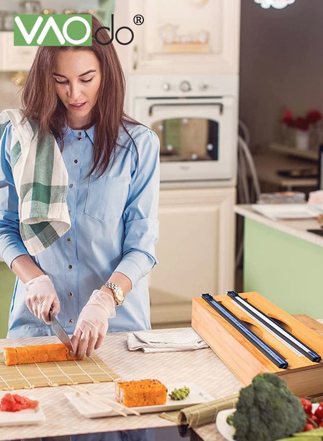 فاو دو 2 في 1 موزع التفاف مع قاطع ، موزع لفاء الغذاء ، حامل منظم لفة الورق الشمع ، متشبث موزع أفلام مع رقائق القاطع ، منظم لفائف رقائق القصدير لفيلم التشبث ، رقائق الألومنيوم ، ورق الشمع أو ورق بارشمنت - Image 4