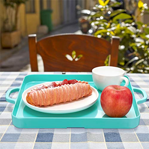HSDT Square Serving Trays with Handles Melamine Turquoise 12.5x12.5 Inch Spill Proof Kitchen Eating Trays Set of 2 for Cafeteria Cafe Food Appeizer Dessert Snack Dinner Lunch Breakfast,TR13-02 - Image 4