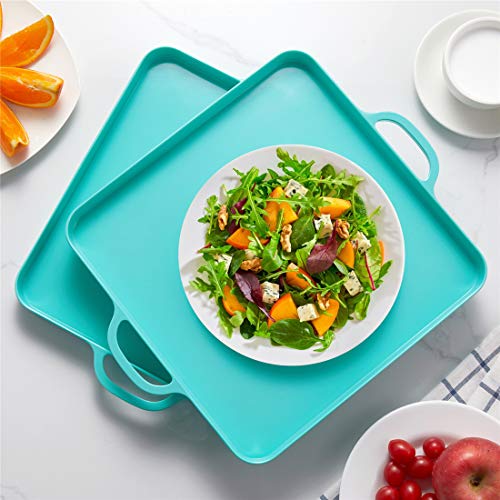 HSDT Square Serving Trays with Handles Melamine Turquoise 12.5x12.5 Inch Spill Proof Kitchen Eating Trays Set of 2 for Cafeteria Cafe Food Appeizer Dessert Snack Dinner Lunch Breakfast,TR13-02 - Image 5