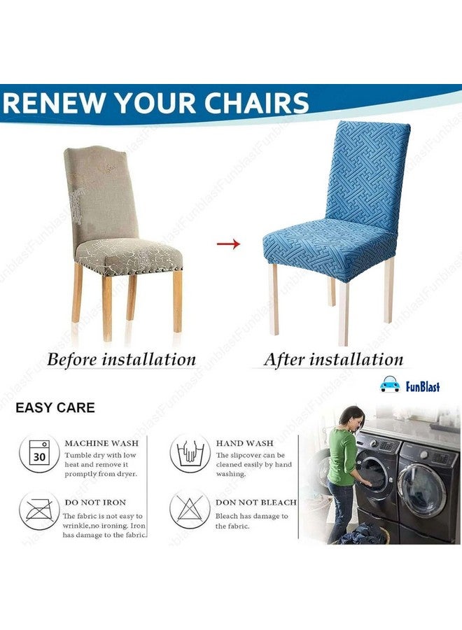 FunBlast Chair Covers - Universal Jacquard Chair Cover, Seat Covers for Dining Chairs, Elastic Stretch Removable Washable Dining Chair Cover Protector Seat Slipcover (Blue, Pack of 2) - Image 4