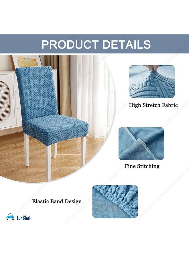 FunBlast Chair Covers - Universal Jacquard Chair Cover, Seat Covers for Dining Chairs, Elastic Stretch Removable Washable Dining Chair Cover Protector Seat Slipcover (Blue, Pack of 2) - Image 3