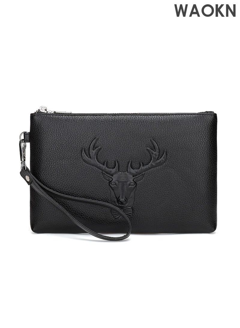 WAOKN Men's large capacity wallet, designed to be fashionable and versatile, featuring a deer head envelope wallet. Business leisure wallet, deer head pattern embossed printed wallet, minimalist textured leather fabric wallet. - Image 1