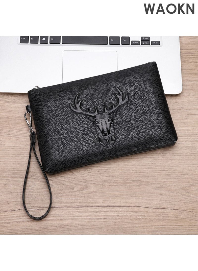 WAOKN Men's large capacity wallet, designed to be fashionable and versatile, featuring a deer head envelope wallet. Business leisure wallet, deer head pattern embossed printed wallet, minimalist textured leather fabric wallet. - Image 4