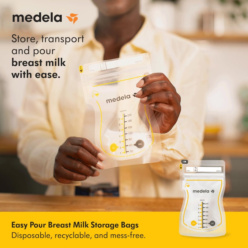 Medela Easy Pour Breastmilk Storage Bags | 50 Count 210ml | Disposable Leakproof Breast Milk Bags with Milk Protection | Recyclable & BPA Free - Image 2