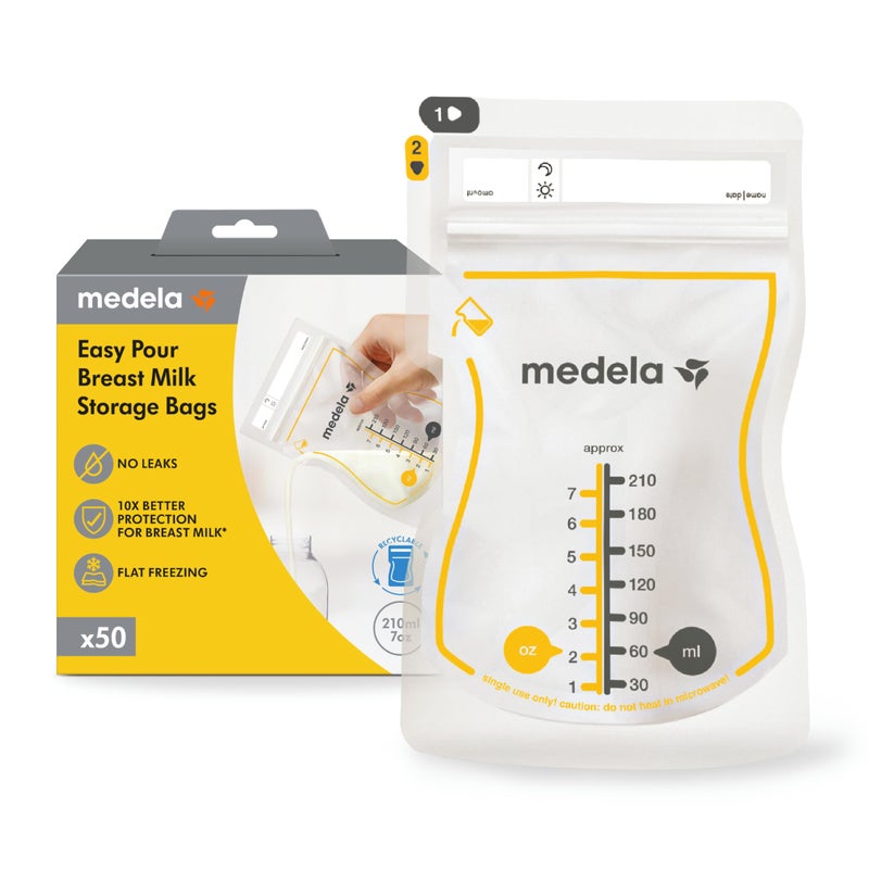 Medela Easy Pour Breastmilk Storage Bags | 50 Count 210ml | Disposable Leakproof Breast Milk Bags with Milk Protection | Recyclable & BPA Free - Image 1