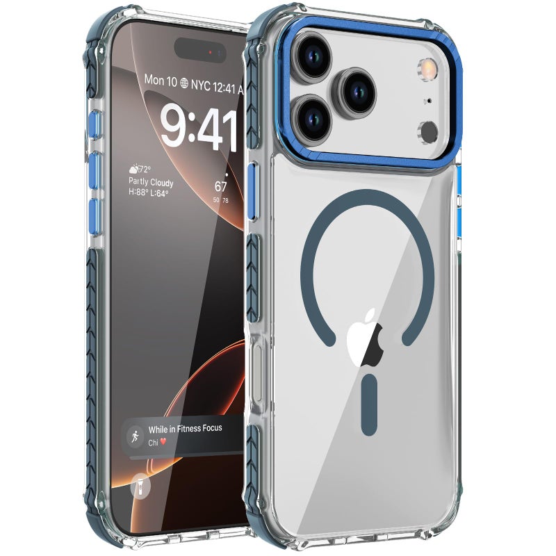 DEERLAMN Strong Magnetic Case for iPhone 17 Pro Max 6.9-Inch,[Compatible with Magsafe][Military Grade Drop Protection] Clear Slim Shockproof Protective Phone Cover-Transparent+Blue - Image 1