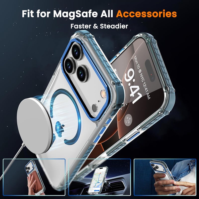 DEERLAMN Strong Magnetic Case for iPhone 17 Pro Max 6.9-Inch,[Compatible with Magsafe][Military Grade Drop Protection] Clear Slim Shockproof Protective Phone Cover-Transparent+Blue - Image 4