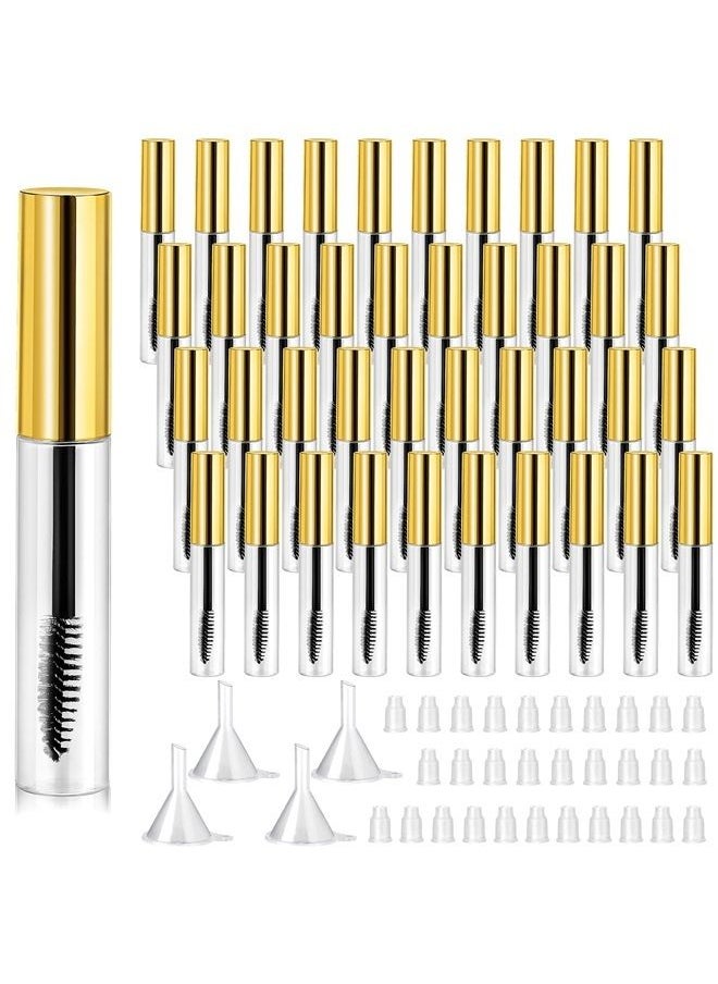 Maitys - 40 Pieces 10 ml Empty Mascara Tubes Eyelash Wand Refillable Clear Bottles Eyelash Cream Container Bottle with 4 Pieces Transparent Funnels Transferring Castor Oil for DIY Cosmetics (Golden) - Image 1