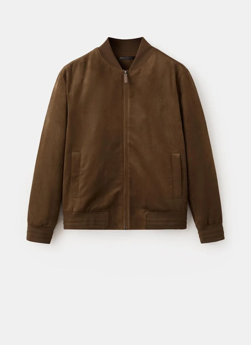 Mango Man CG-COGNAC Suede-Effect Bomber Jacket for Men | Best Price UAE