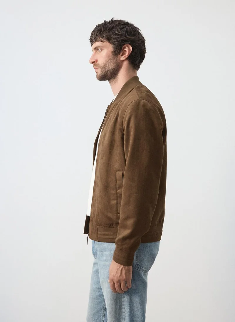 Mango Man CG-COGNAC Suede-Effect Bomber Jacket for Men | Best Price UAE