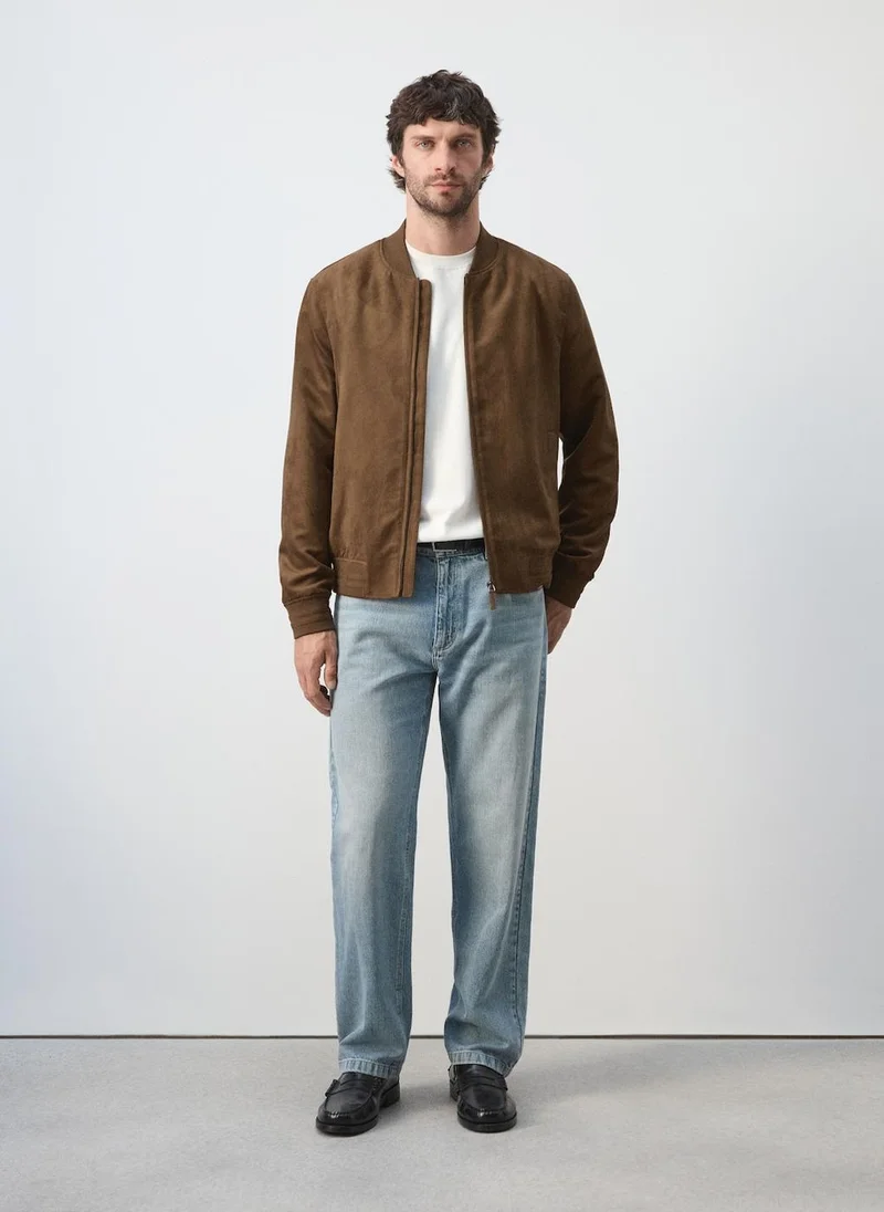 Mango Man CG-COGNAC Suede-Effect Bomber Jacket for Men | Best Price UAE