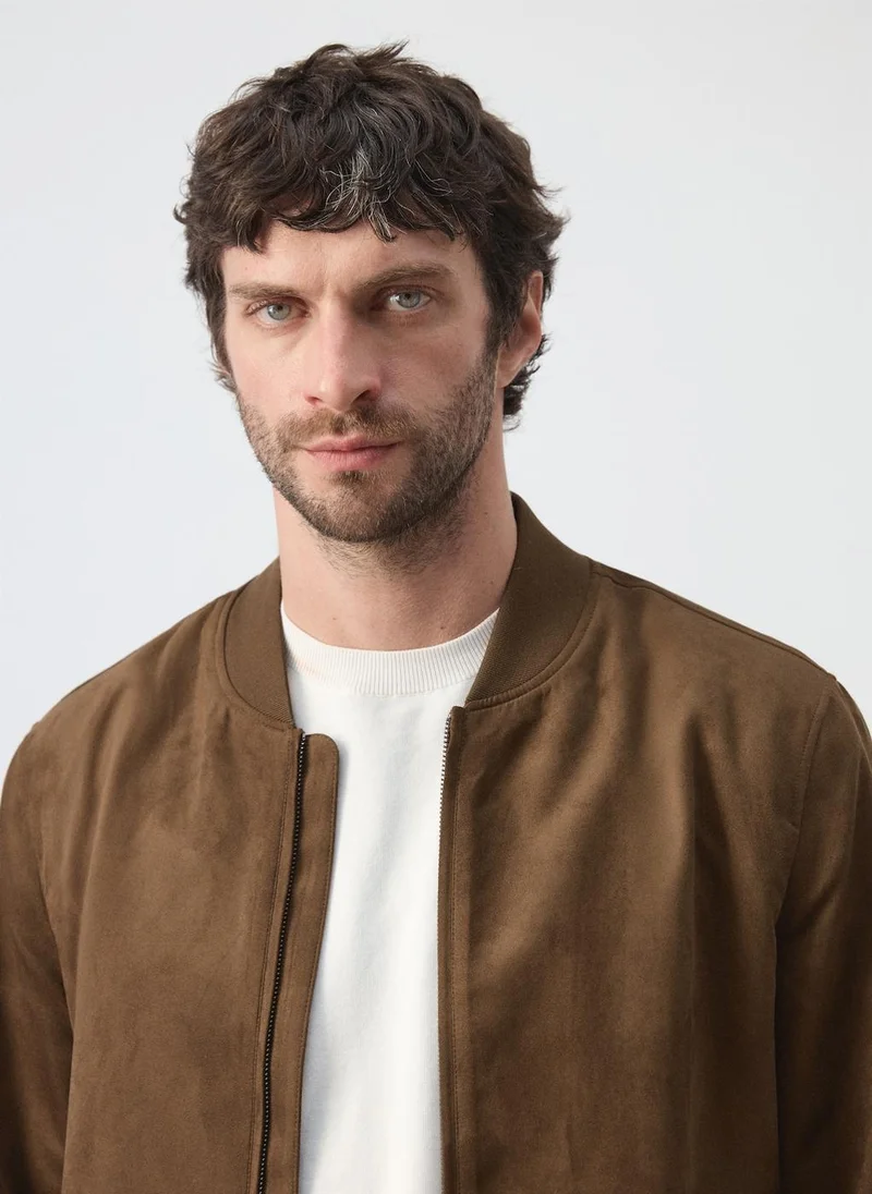 Mango Man CG-COGNAC Suede-Effect Bomber Jacket for Men | Best Price UAE