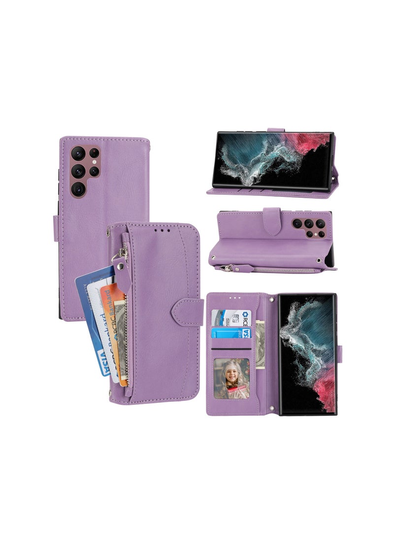 Suteni Zipped Flip Cover Card Slots Leather Phone Case for Samsung - Image 3