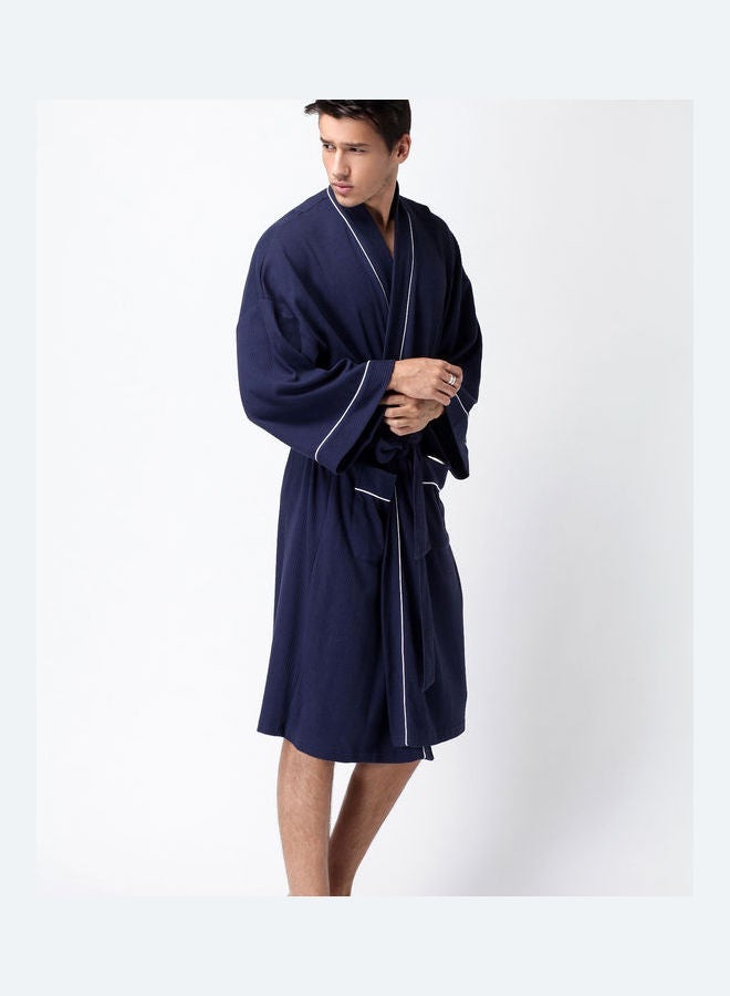 Loquat Belted Soft Couples Robe Dark Blue - Image 3