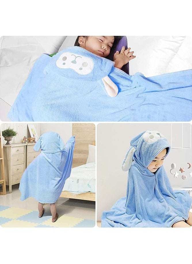 Generic - Hooded Baby Towel, Kids Bath Towels with Hood Blanket Bathrobe Coral Fleece Bathrobe for Boys Girls (Blue) - Image 1
