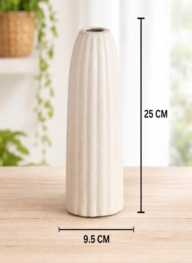 ThinKraft | Ribbed Pipe Ceramic White Flower Vase, Pampas Grass, Home Decor Centrepiece Decor for Home, Office, or Gifts only Vase (9 INCH, Ribbed Pipe) - Image 2