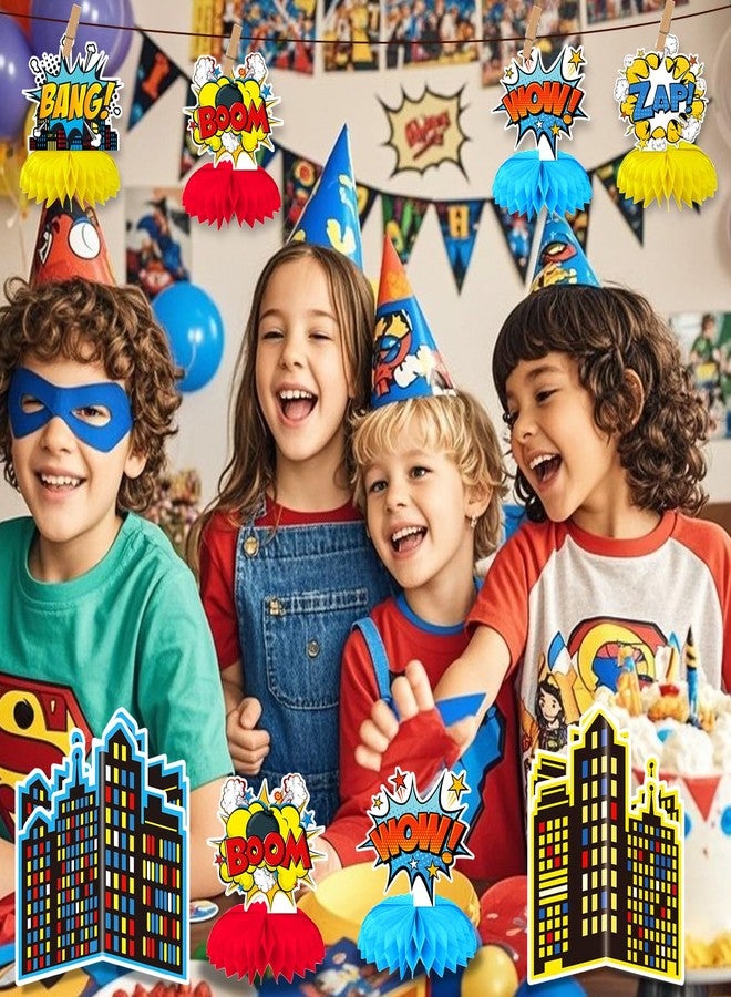 Oiuyamn 10 Pieces Hero Party Decoration, Hero Honeycomb Centerpieces 3D Table Topper Standing Decorations, Hero-Theme Party Supplies for Birthday Shower Decorations - Image 4