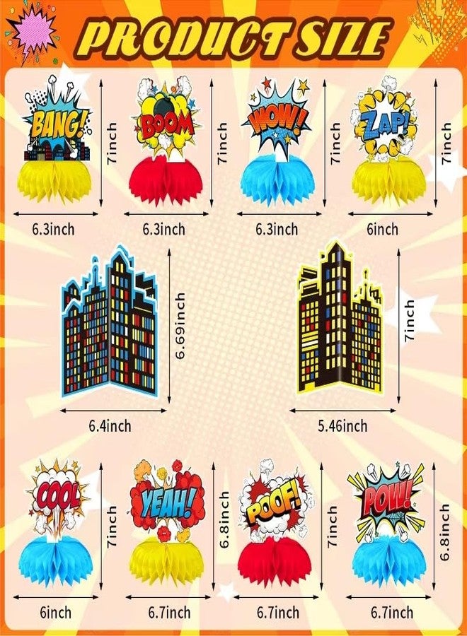 Oiuyamn 10 Pieces Hero Party Decoration, Hero Honeycomb Centerpieces 3D Table Topper Standing Decorations, Hero-Theme Party Supplies for Birthday Shower Decorations - Image 2