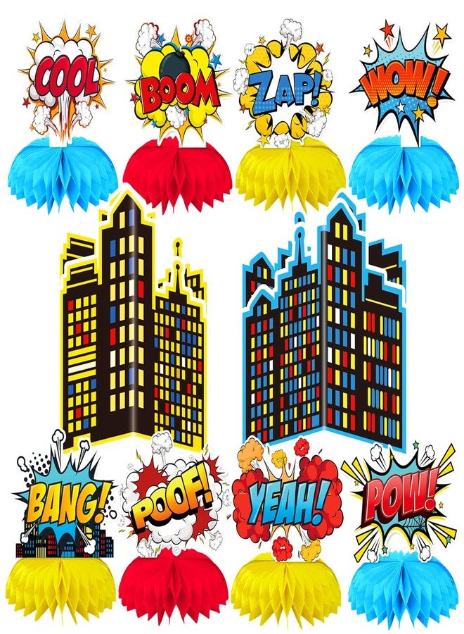 Oiuyamn 10 Pieces Hero Party Decoration, Hero Honeycomb Centerpieces 3D Table Topper Standing Decorations, Hero-Theme Party Supplies for Birthday Shower Decorations - Image 1