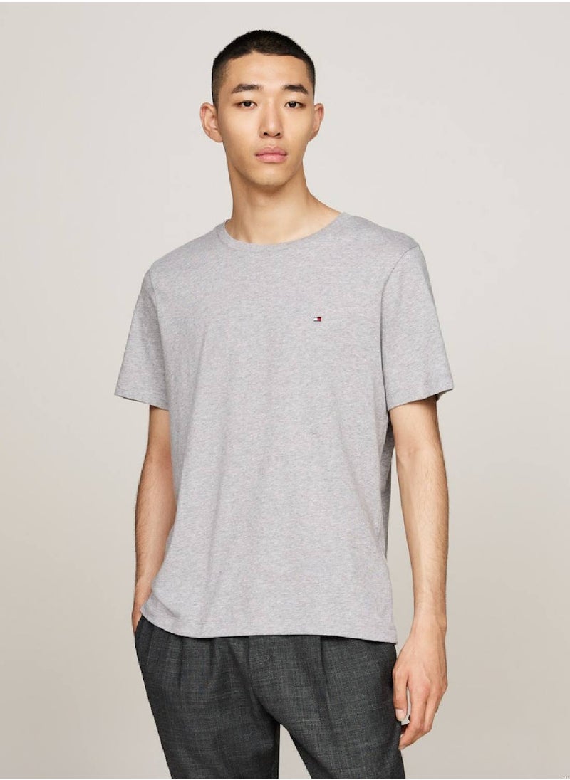 TOMMY HILFIGER Men's Crew Neck Heathered T-Shirt - Cotton, Grey  - Image 1