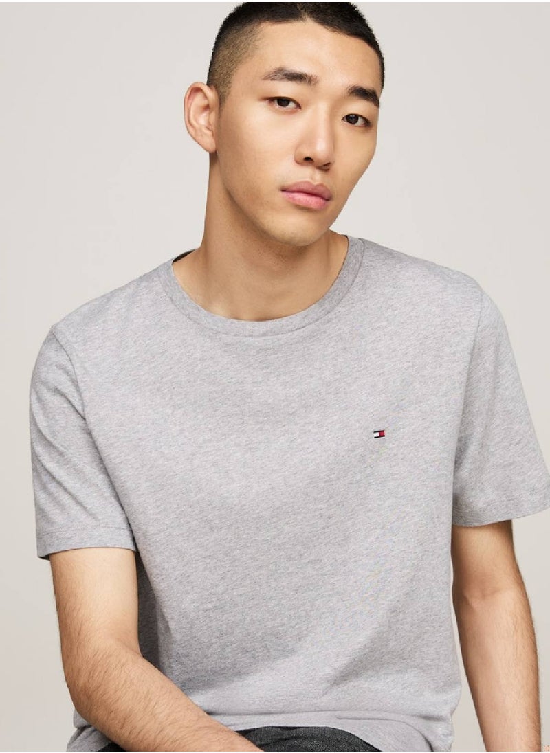 TOMMY HILFIGER Men's Crew Neck Heathered T-Shirt - Cotton, Grey  - Image 3