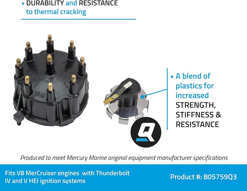 Quicksilver 805759Q3 Distributor Cap Kit for Marinized V8 Engines by General Motors w/Thunderbolt IV and V HEI Ignition Systems - Image 2
