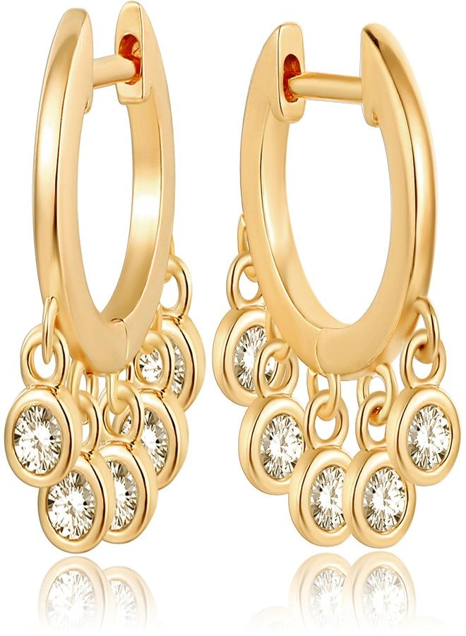 BENEIGE Gold Dangle Huggie Earrings for Women 14K Gold Plated Hoop Earrings Dainty Tassel CZ Hoop Earrings Handmade Hypoallergenic Jewelry For Women - Image 1