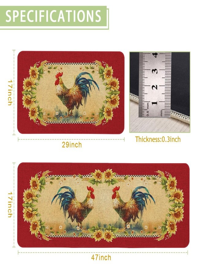Kuyuayee Farmhouse Kitchen Mats Set of 2 Non-Slip Red Farm Rooster Kitchen Rugs Seasonal Home Decor Low Profile Washable Floor Mat 17x47 Inch and 17x29 Inch - Image 2