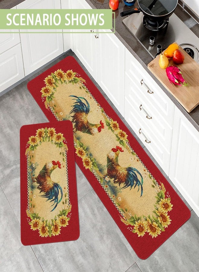 Kuyuayee Farmhouse Kitchen Mats Set of 2 Non-Slip Red Farm Rooster Kitchen Rugs Seasonal Home Decor Low Profile Washable Floor Mat 17x47 Inch and 17x29 Inch - Image 5