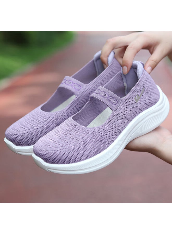 Pull Back Huili Mom Shoes, Walking Shoes, Comfortable Sports Shoes For Middle-aged And Elderly Women, Non-slip Soft Sole, Traditional Beijing Cloth Shoes For The Elderly, 1505 Purple, Size 37 - Image 1