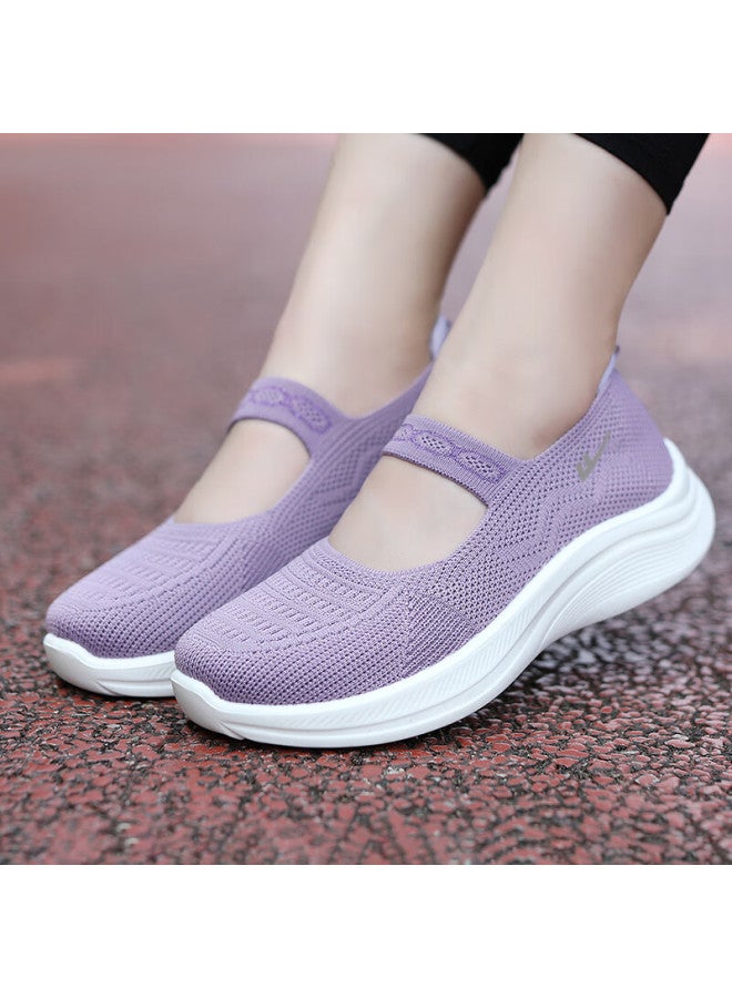 Pull Back Huili Mom Shoes, Walking Shoes, Comfortable Sports Shoes For Middle-aged And Elderly Women, Non-slip Soft Sole, Traditional Beijing Cloth Shoes For The Elderly, 1505 Purple, Size 37 - Image 2