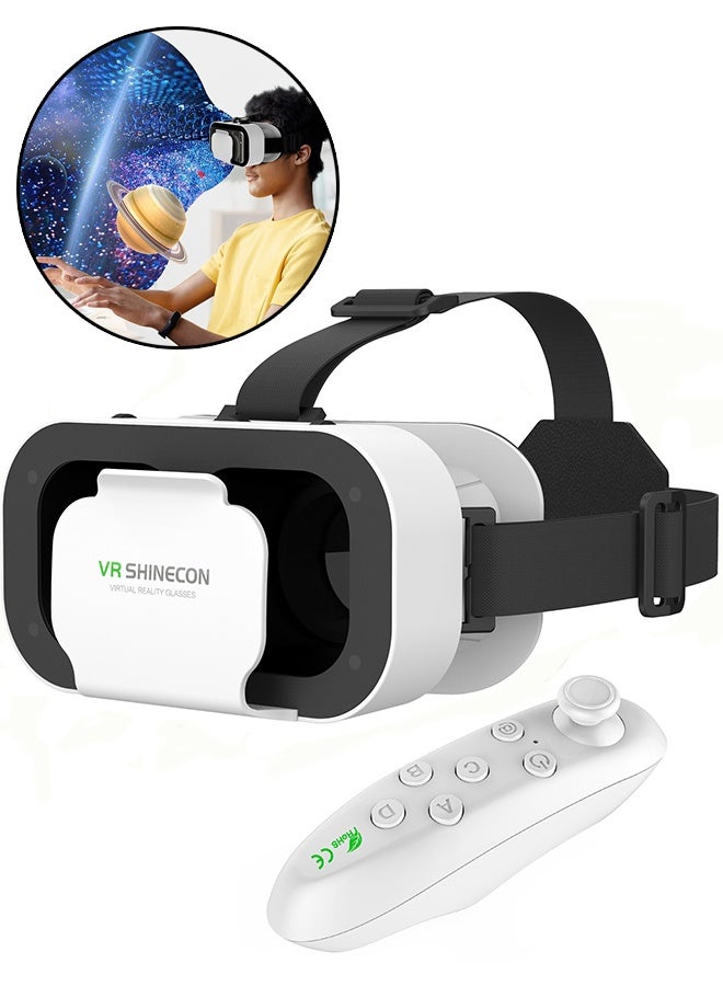 VR SHINECON Adjustable 3D VR Virtual Reality Glasses with Controller, VR Headset Compatible with 4.7 to 6.5 Inch ios and Android Phone, Anti Blue Light Headset for Games and Movies, Lightweight Design, White - Image 1