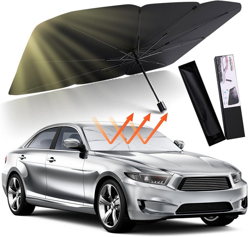sulfar car sun shade umbrella for windshield,foldable sunshades umbrella for car front windshield Blocks UV Rays heat，Sun Visor Protector Keep Vehicle Cool and Protects Auto Interior (125 * 65cm) - Image 1