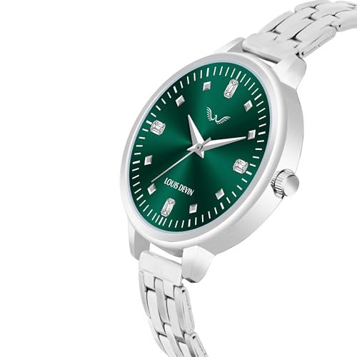 LOUIS DEVIN Stainless Steel Chain Analog Wrist Watch for Women (Green Dial) | LD-L178-GRN-CH - Image 2
