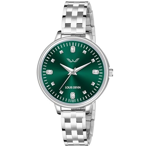 LOUIS DEVIN Stainless Steel Chain Analog Wrist Watch for Women (Green Dial) | LD-L178-GRN-CH - Image 1